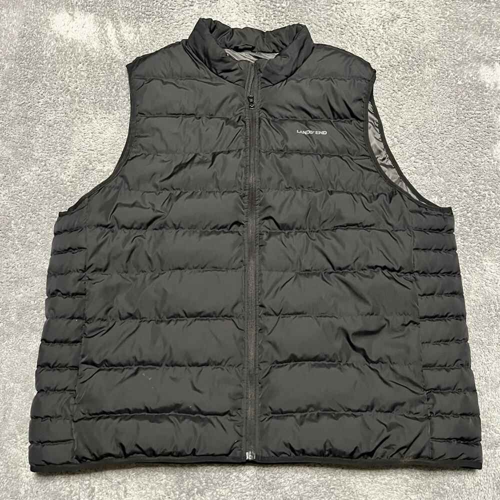 Lands End Puffer Vest Mens XXL 50-52 Black Down Jacket Coat Outdoor
